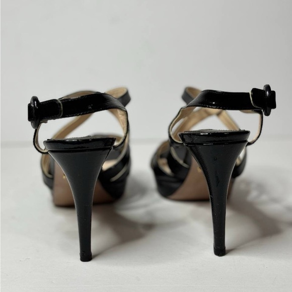 Prada Strappy Open Toe Ankle Buckle Strap Black Platform Heel Size 37.5 - Picture 7 of 12